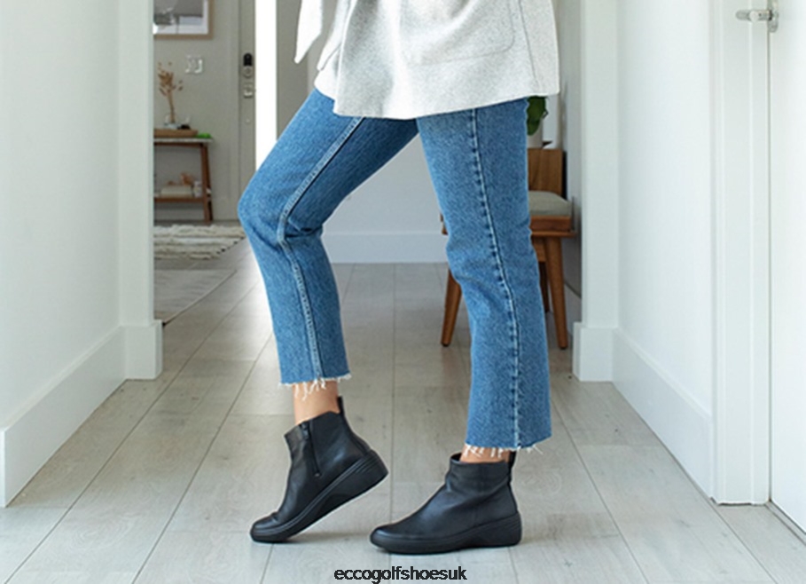 Ecco SOFT 7 Wedge Side-Zip Bootie Black Women Shoes Black- Ecco UK