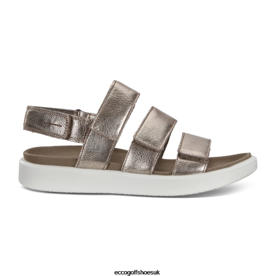 Ecco FLOWT Flat Sandal Warm Grey Metallic Women Shoes Grey- Ecco On Sale
